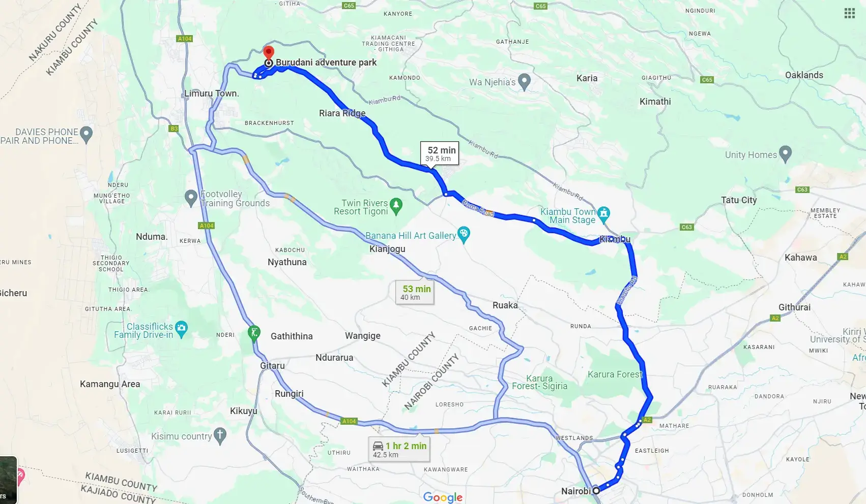 Burudani Adventure Park Location